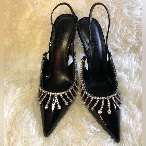 Steve Madden Black Slingback Heels with Rhinestone Detailing - Picture 2 of 16